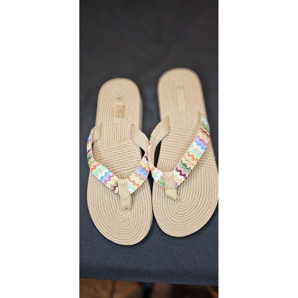 Women Comfort Thong Flip Flops Beach Casual Flats Summer Bamboo Sandals-size 40